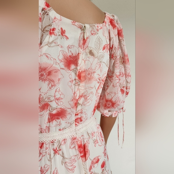 NWT RACHEL PARCELL PINK ROSE FLORAL TIERED BALLON SLEEVES MIDI DRESS 6 MEDIUM - Picture 9 of 14